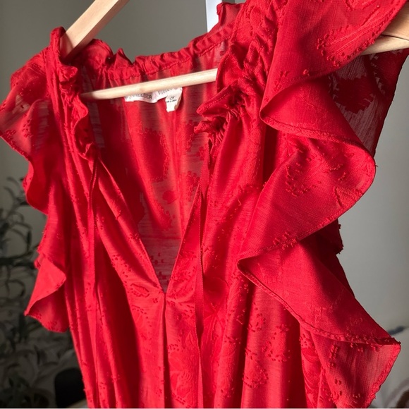 Chelsea & Violet Sleeveless Red Roses Ruffle Jardin Chinoiserie Dress Size S - Picture 6 of 12